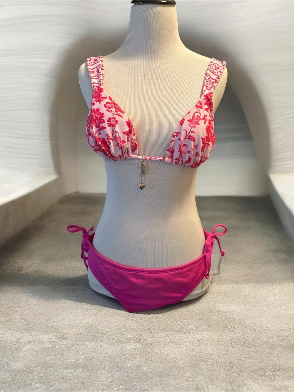 Pink Floral Print Tie-Side Bikini Set